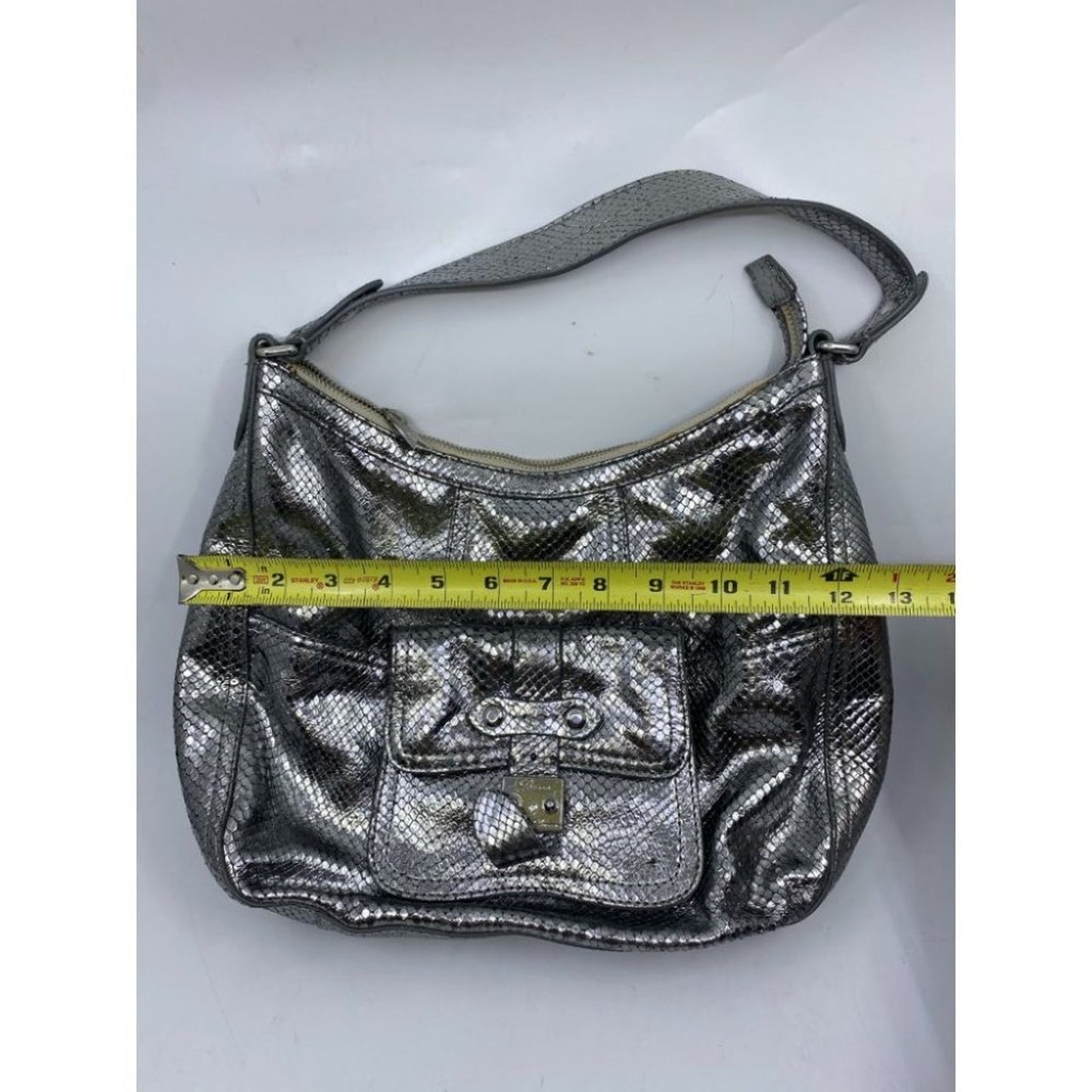 COLE HAAN Silver Snake Print Leather Hobo Bag