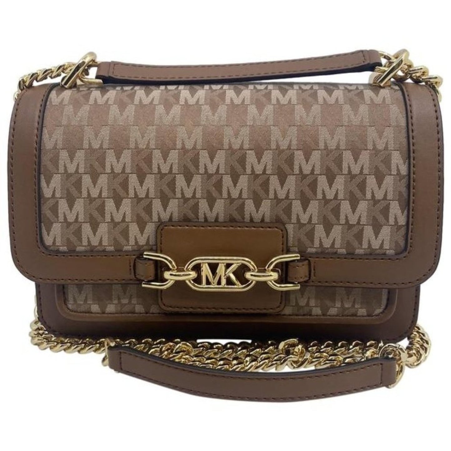 Michael Kors New Medium Logo Allover Brown Coated Canvas Cross Body Bag