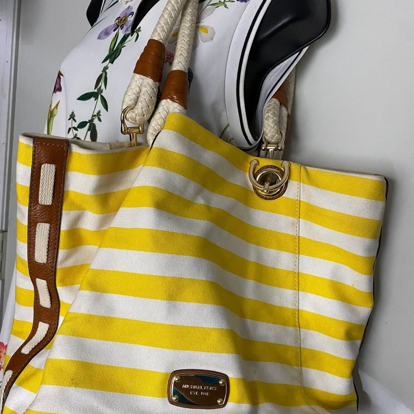 Michael Kors XL Yellow/White Canvas Fabric Handbag