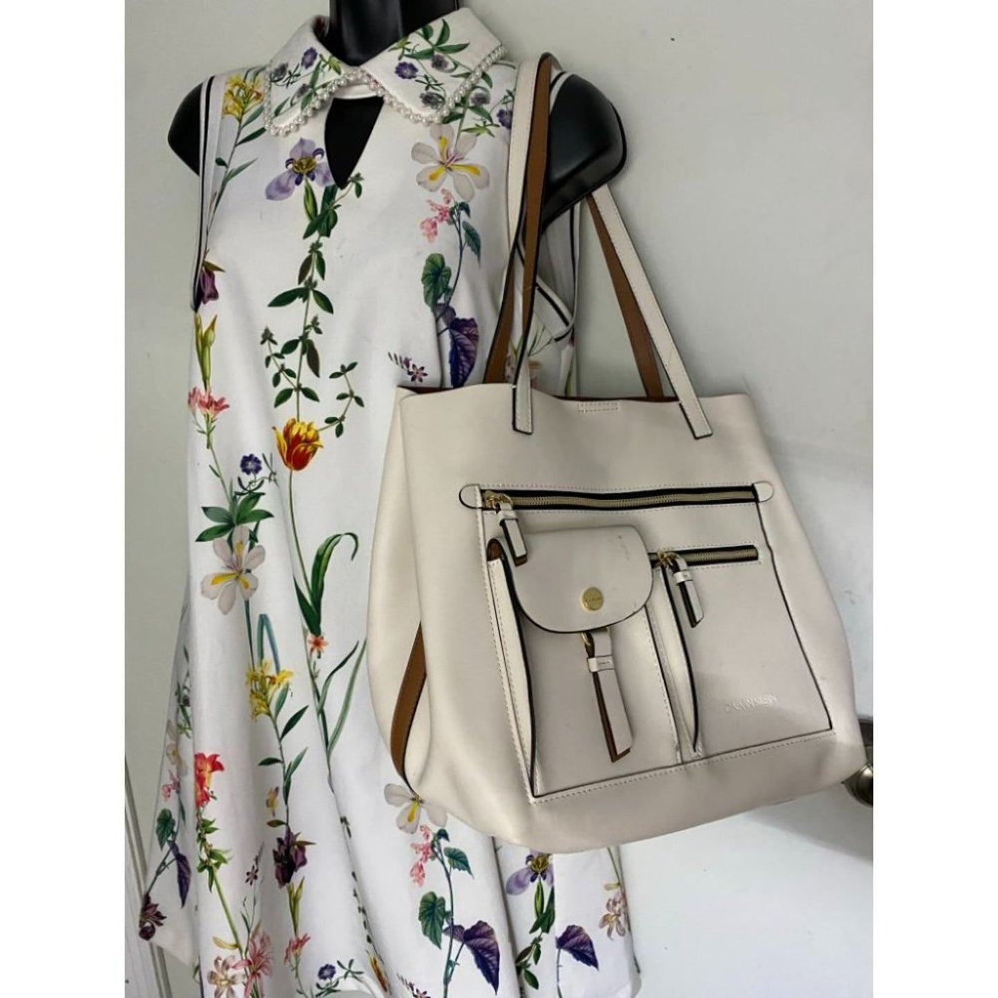 Calvin Klein Cream Leather Shoulder Bag