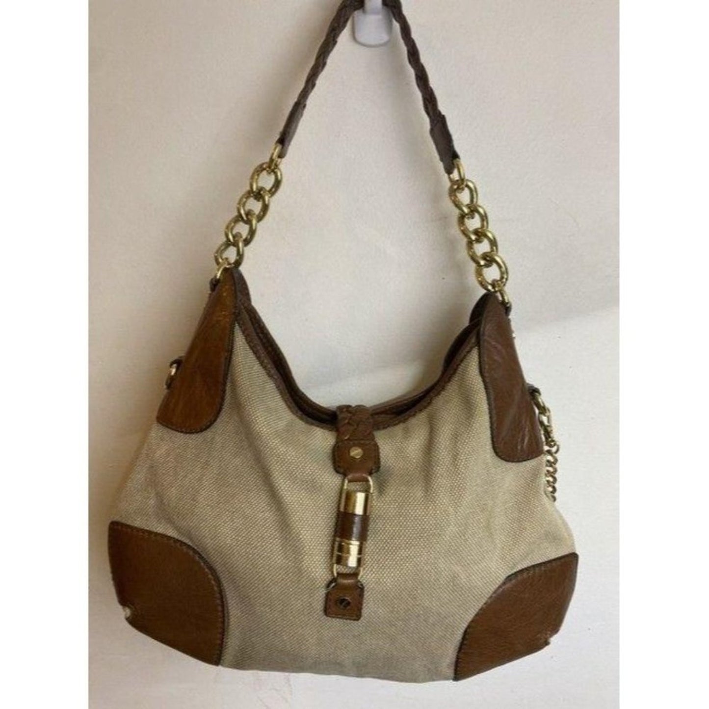michael kors handbag tan brown fabric hobo bag