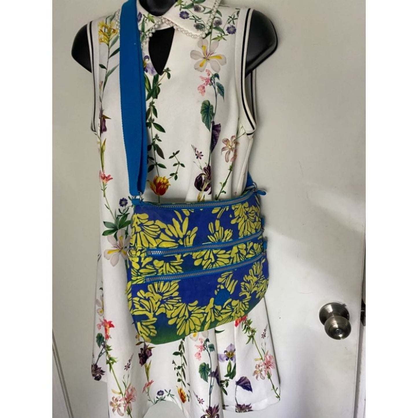 KIPLING Medium Blue Yellow Nylon Crossbody Bag