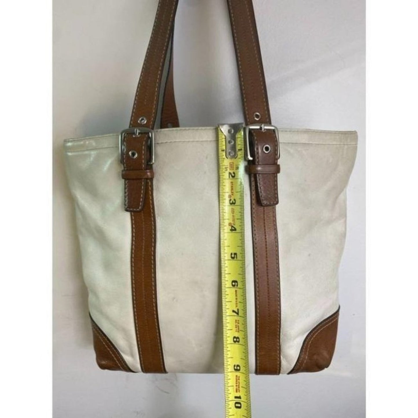 COACH Large White Brown Leather Shoulder Bag