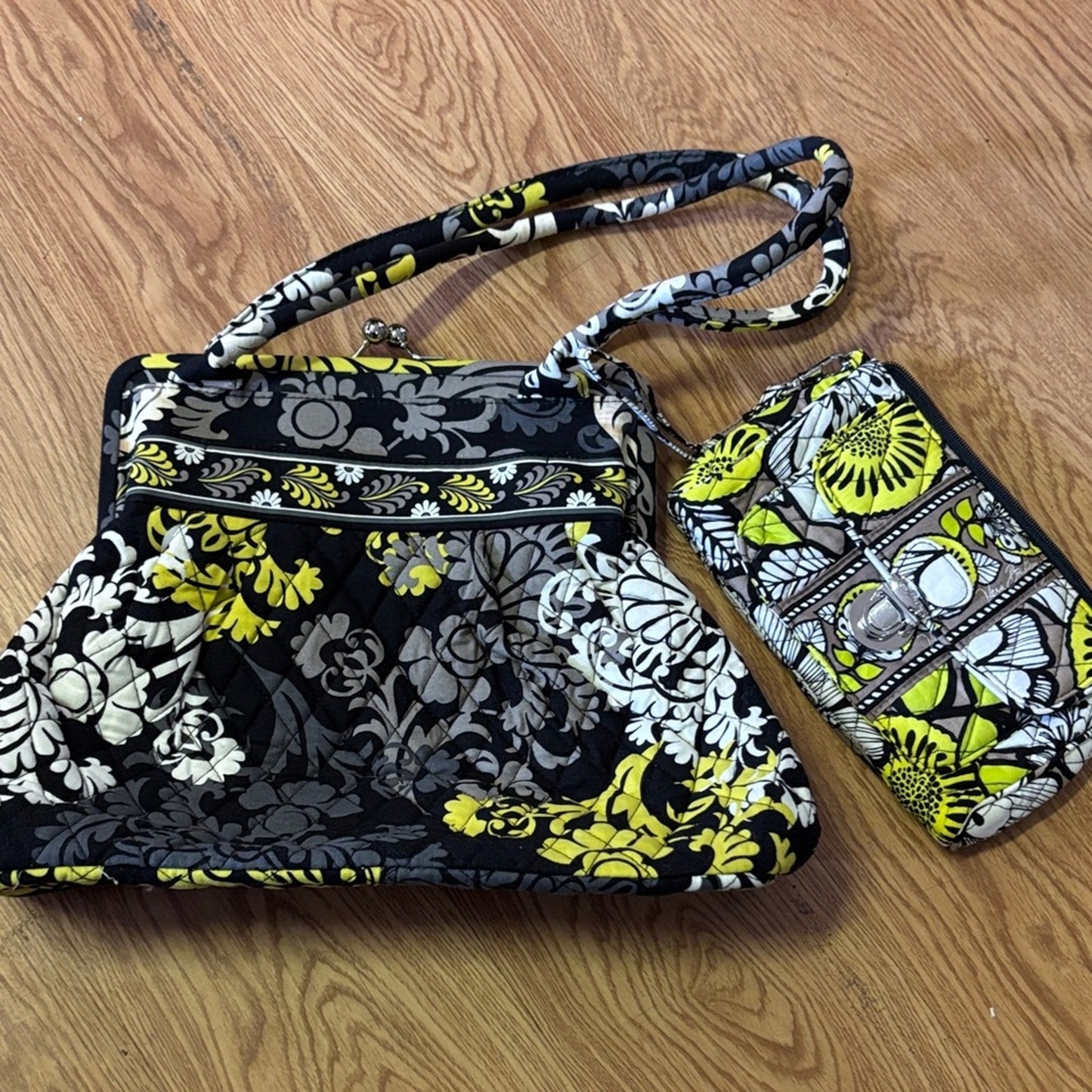 Vera Bradley Black and Yellow Floral Shoulder Bag Set