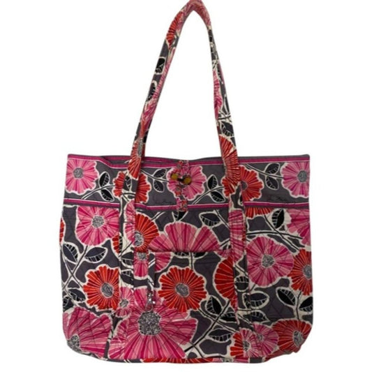VERA BRADLEY Black Pink Large Quilted Tote Bag