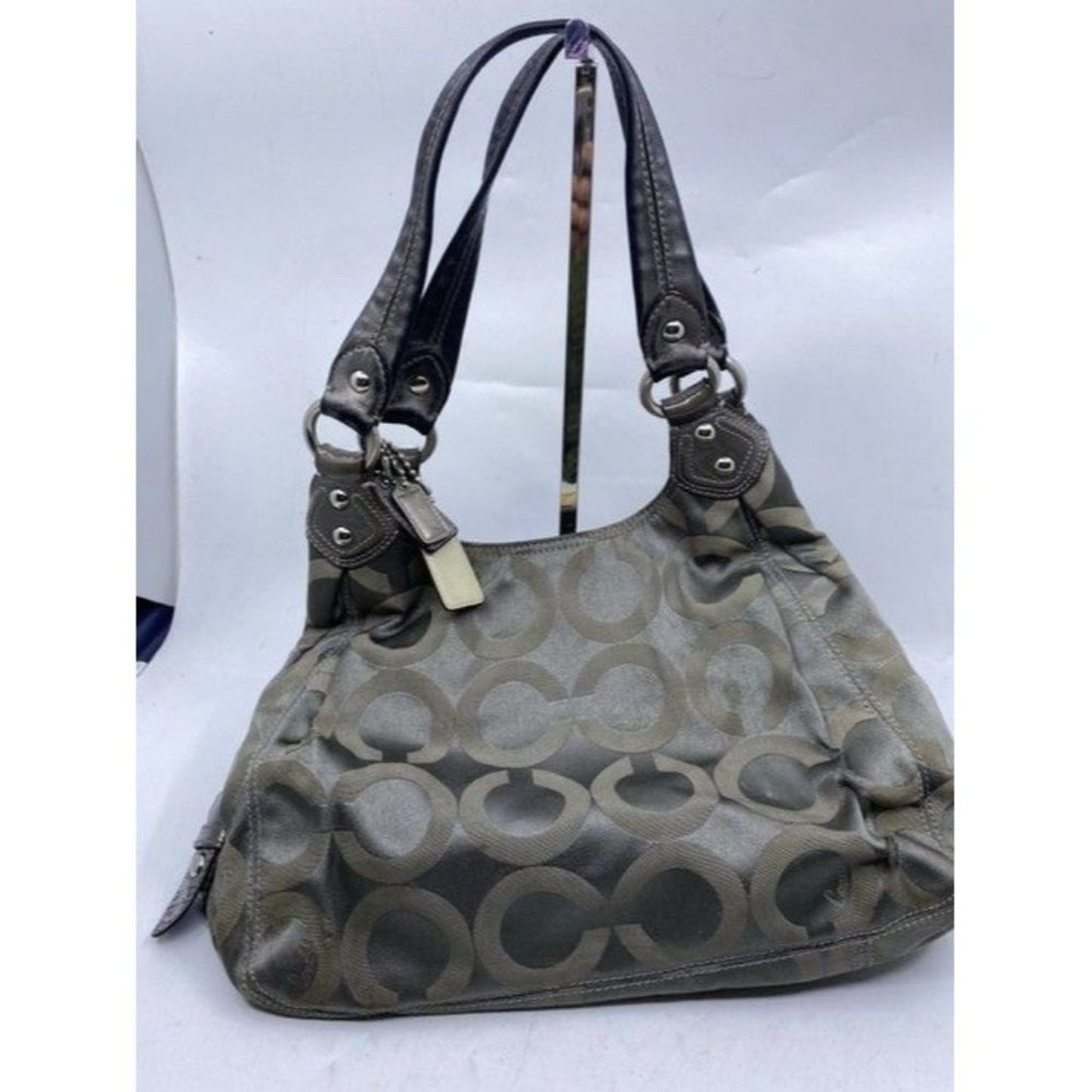Coach Eddie Triple Compartment Gray Fabric Shoulde