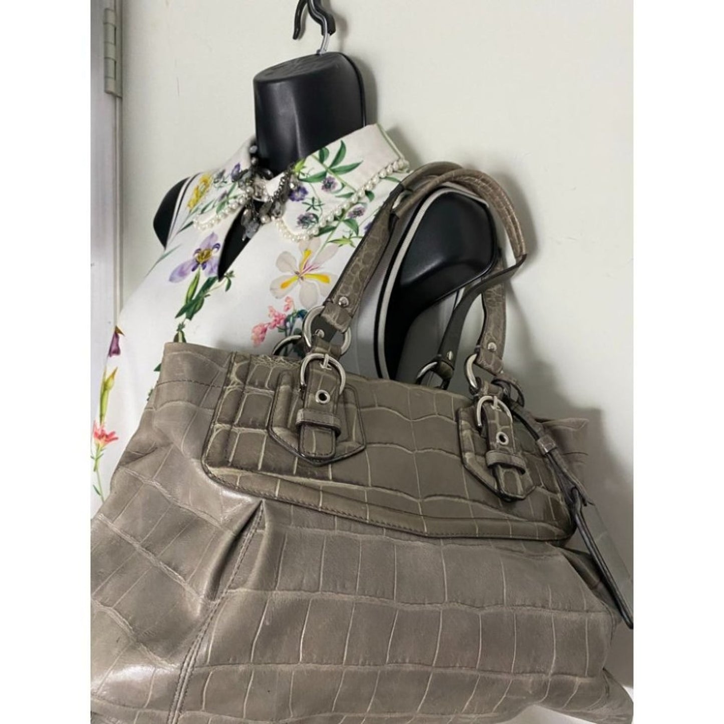 COACH Animal Embossed Leather Gray Shoulder Bag