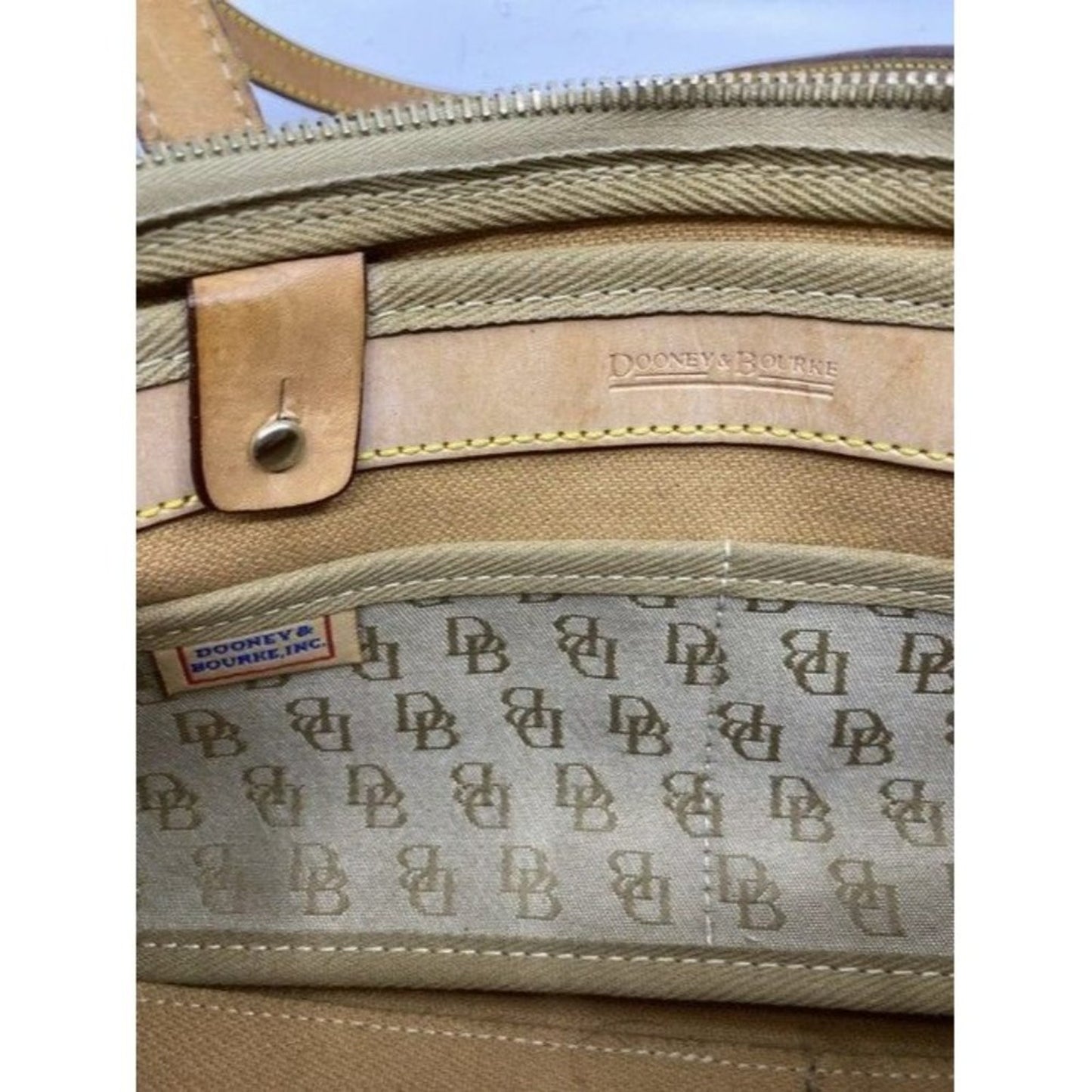 Dooney And Bourke Unique Removable Inside Pocket Tan Fabric Shoulder Bag