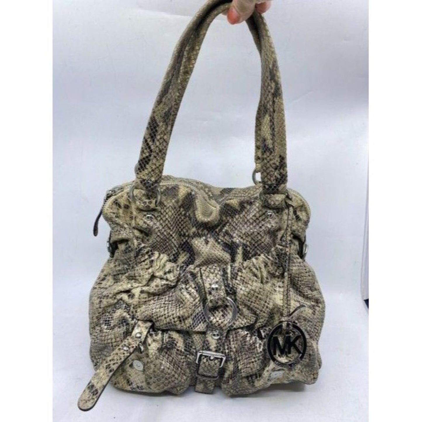 michael kors bag snake print beige leather tote