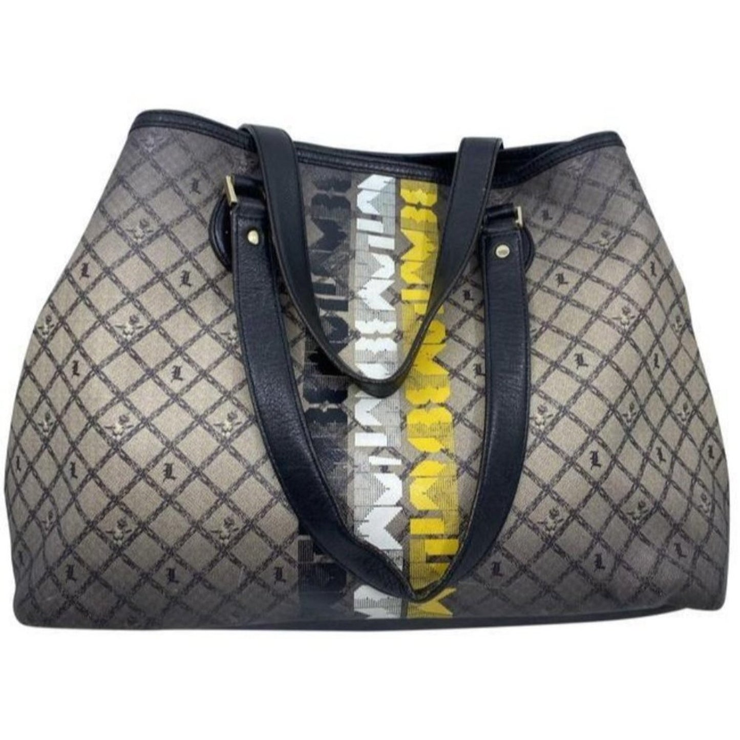 lamb shopping xl l black tan coated canvas tote