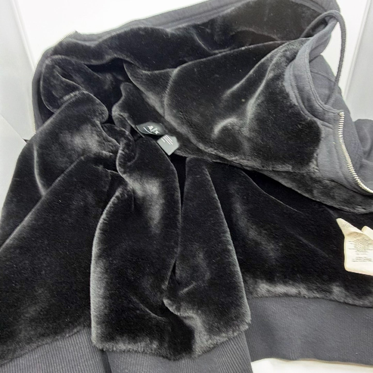 Armani Exchange Black Faux Fur Lined Large Hoodie