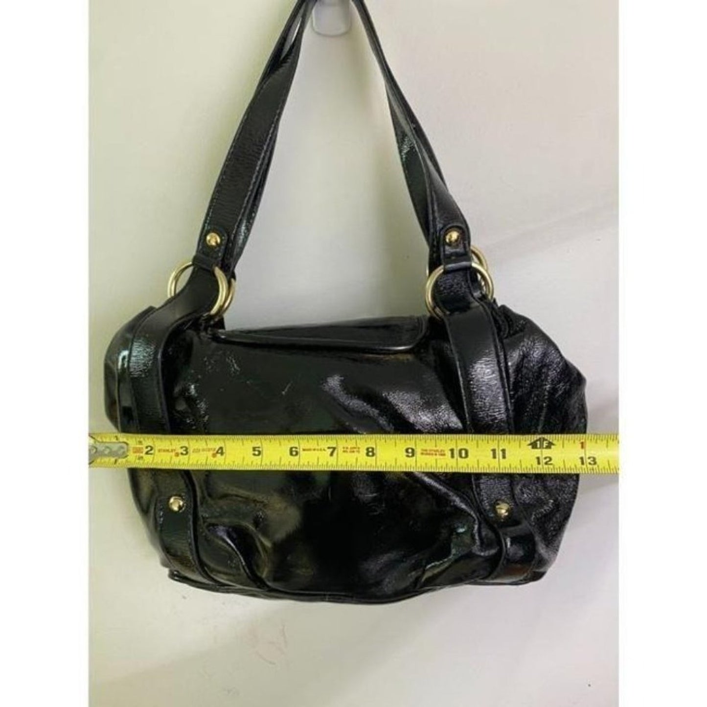 michael kors large black patent leather shoulder b