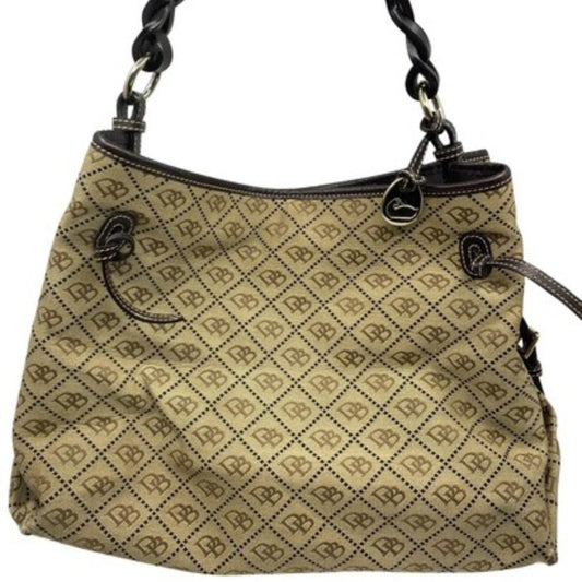 Dooney & Bourke L Tan Jacquard Fabric Shoulder Bag