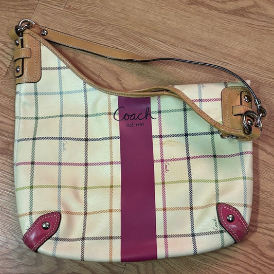Coach Plaid Shoulder Bag - Cream and Red