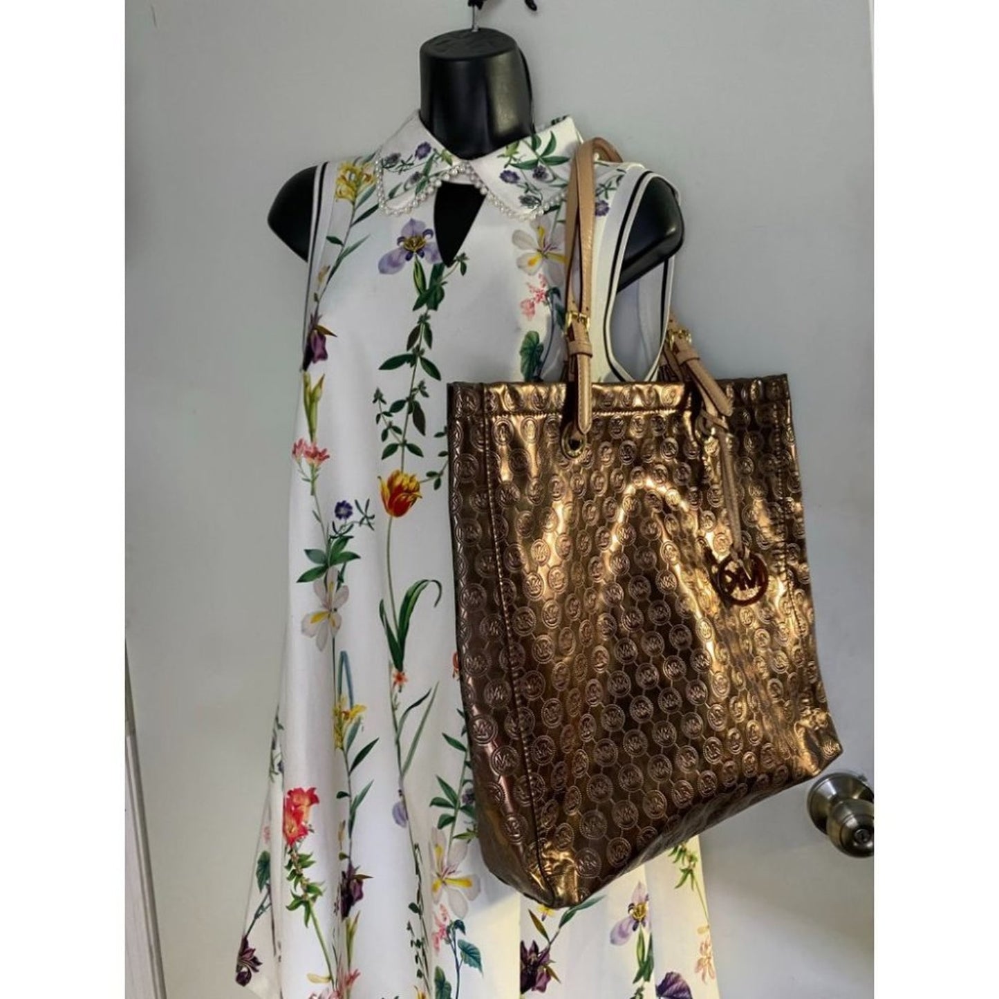 Michael Kors Brown Gold Patent Leather Tote Bag