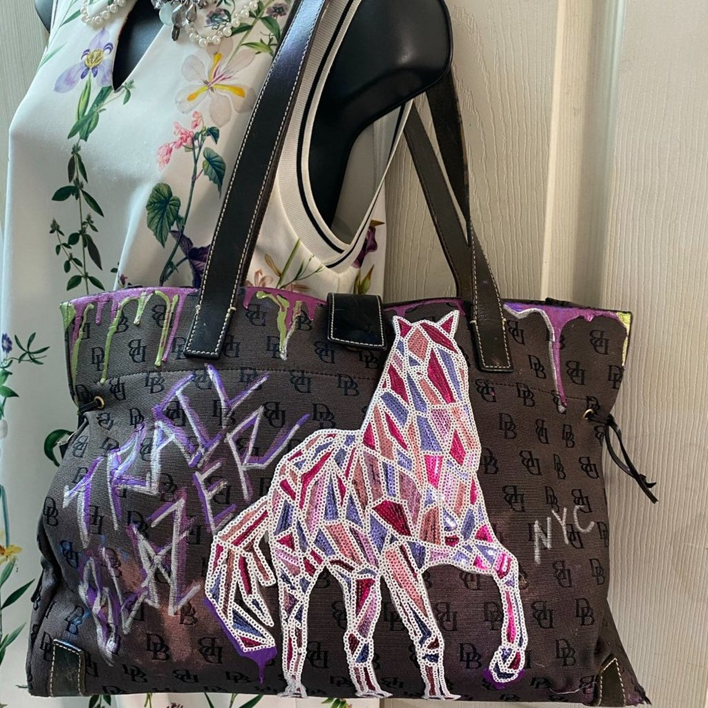 Dooney & Bourke Gray Customized W/ Graffiti Tote