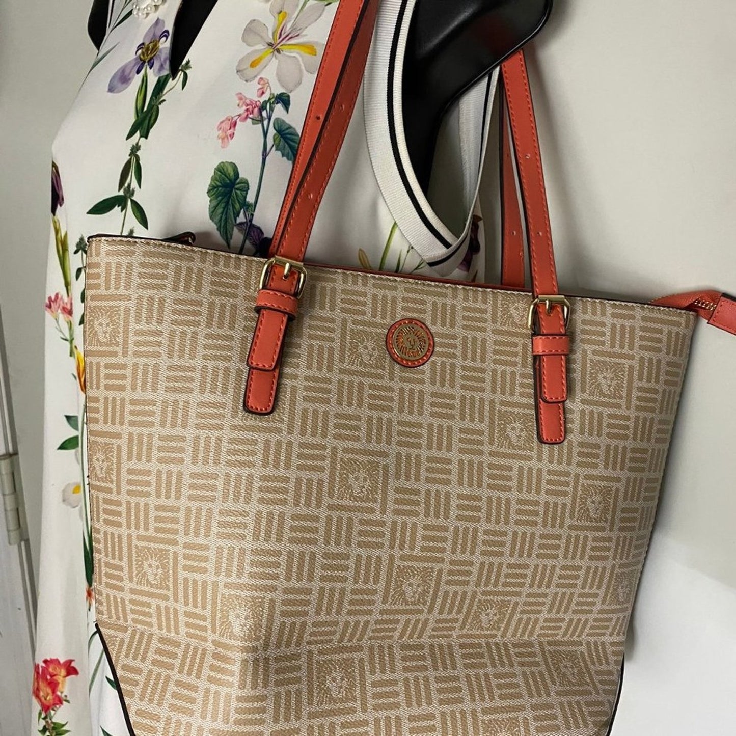 Ann Klein Tan Fabric Large Shopping Tote