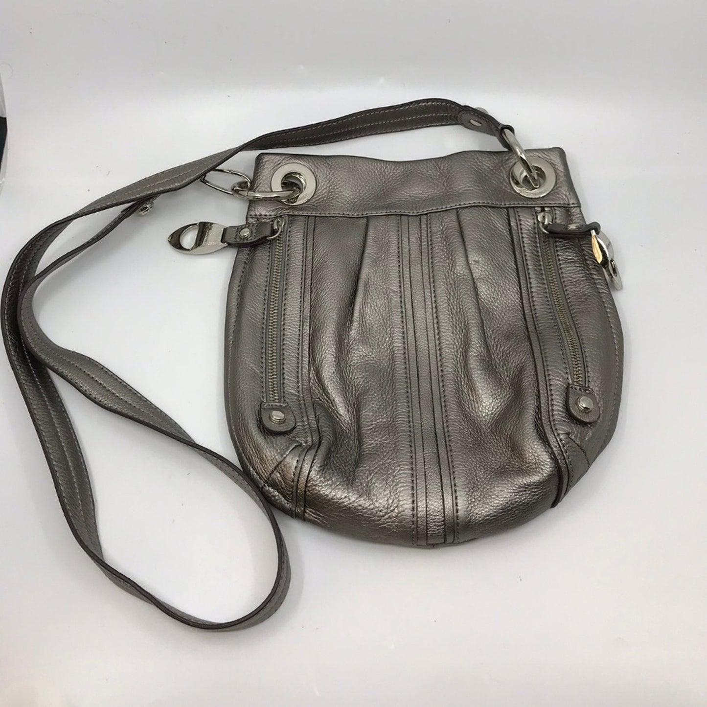 B. Makowsky Gray Leather Shoulder Bag