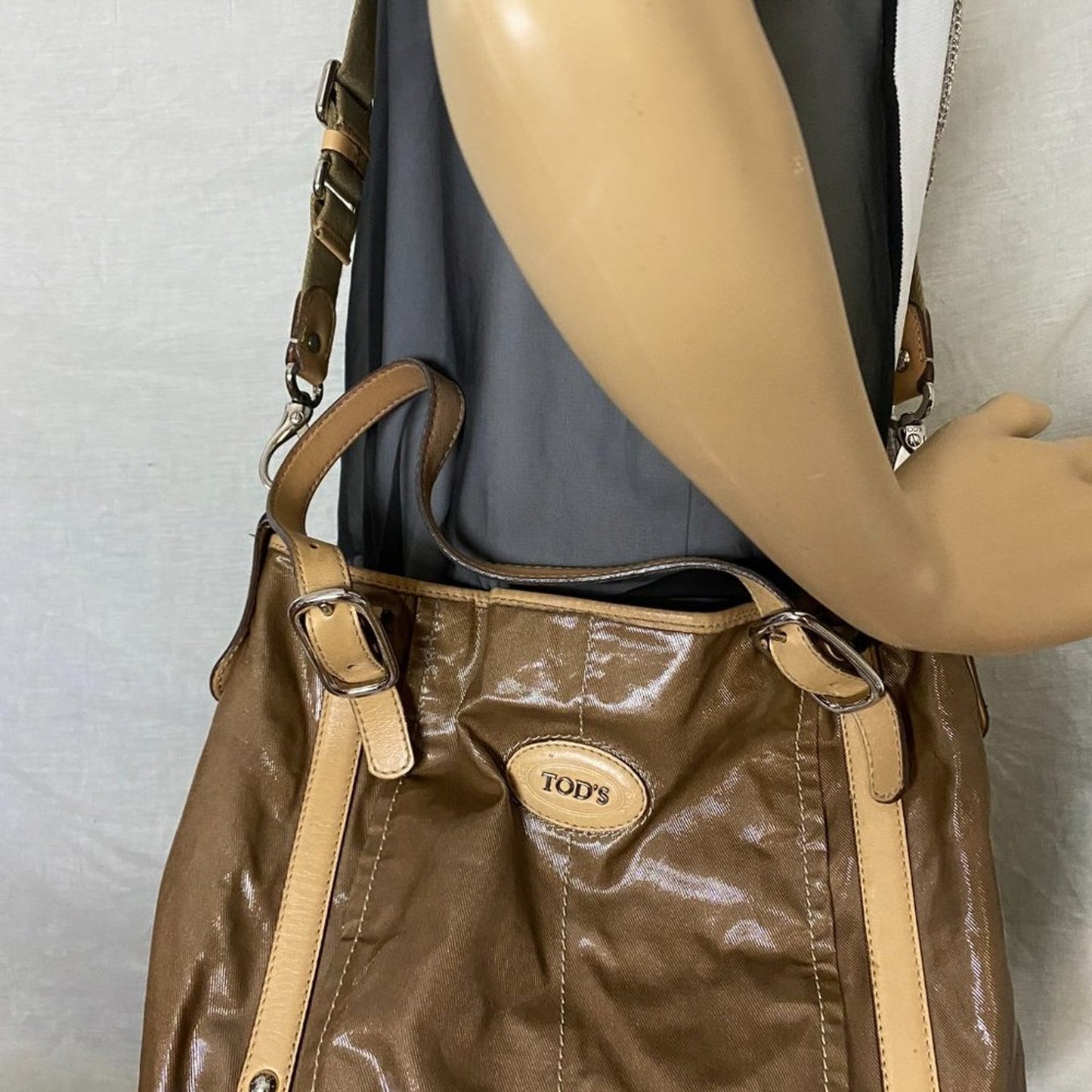 TOD’S Large Laminated Fabric Tote Bag W/ Strap
