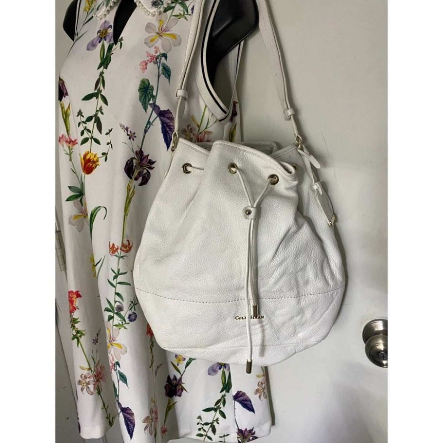 COLE HAAN White Large Leather Tote/ Shoulder Bag