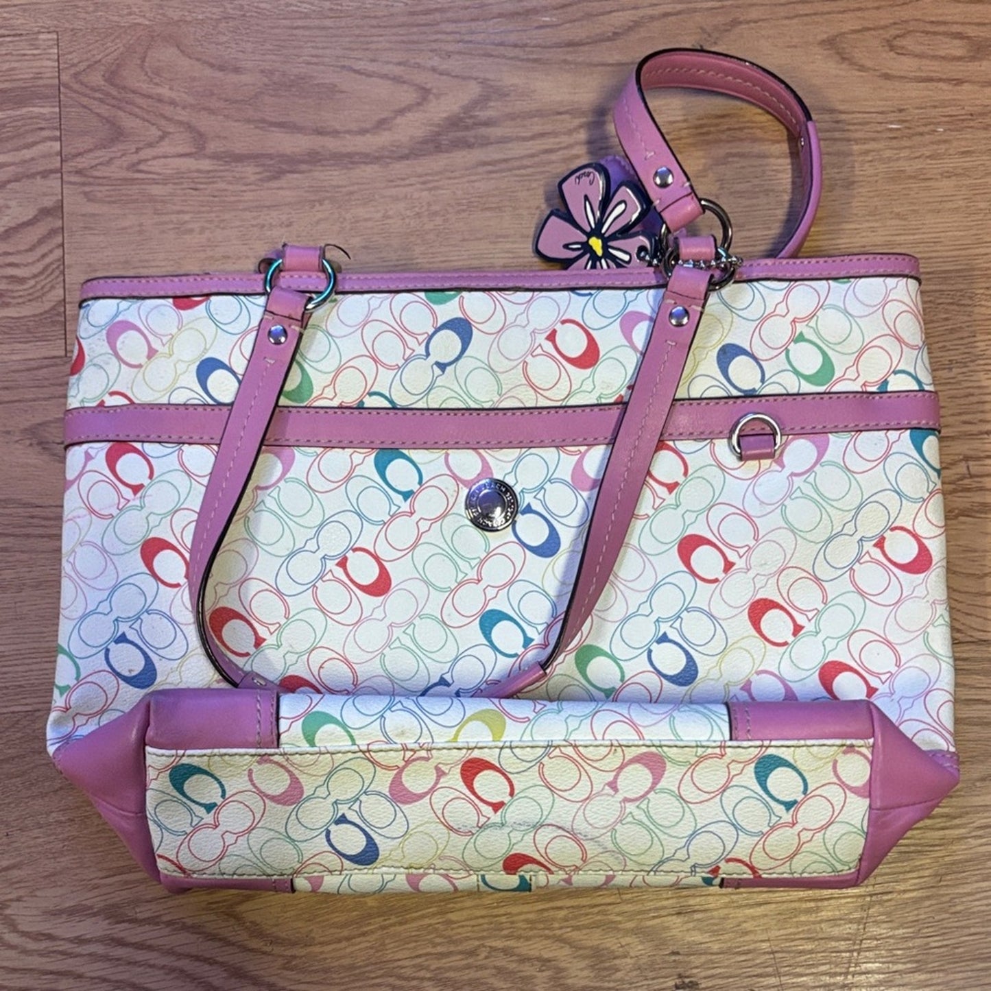 Coach Pink and Multicolor Signature Tote