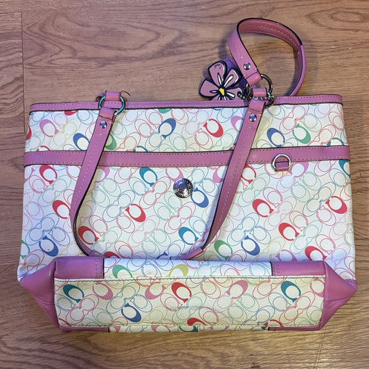 Coach Pink and Multicolor Signature Tote