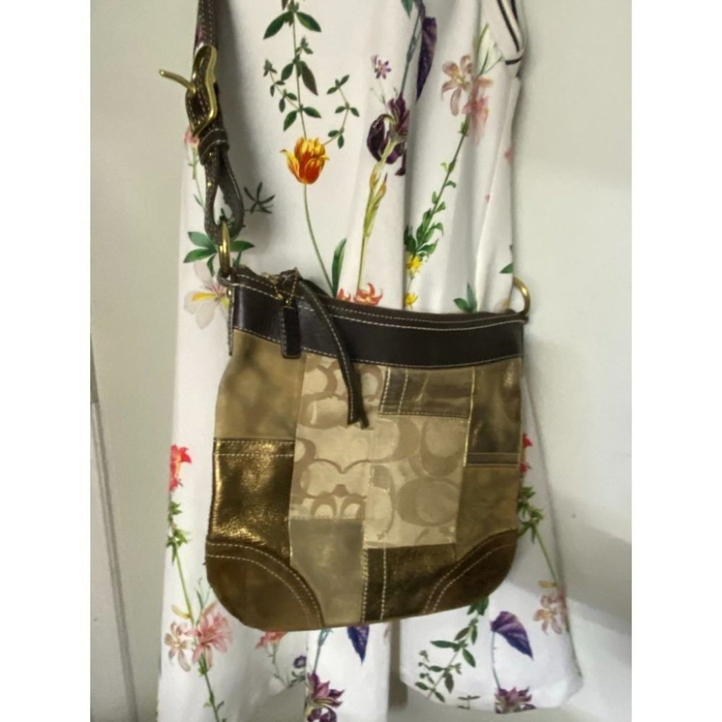 Coach Multi- Fabric Gold Black Patch Shoulder Bag