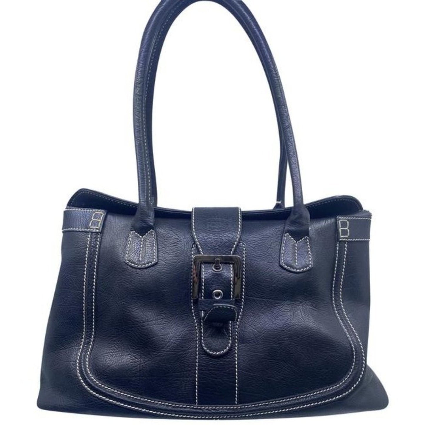 Tod S Buckle Magnetic Black Pebble Leather Shoulder Bag