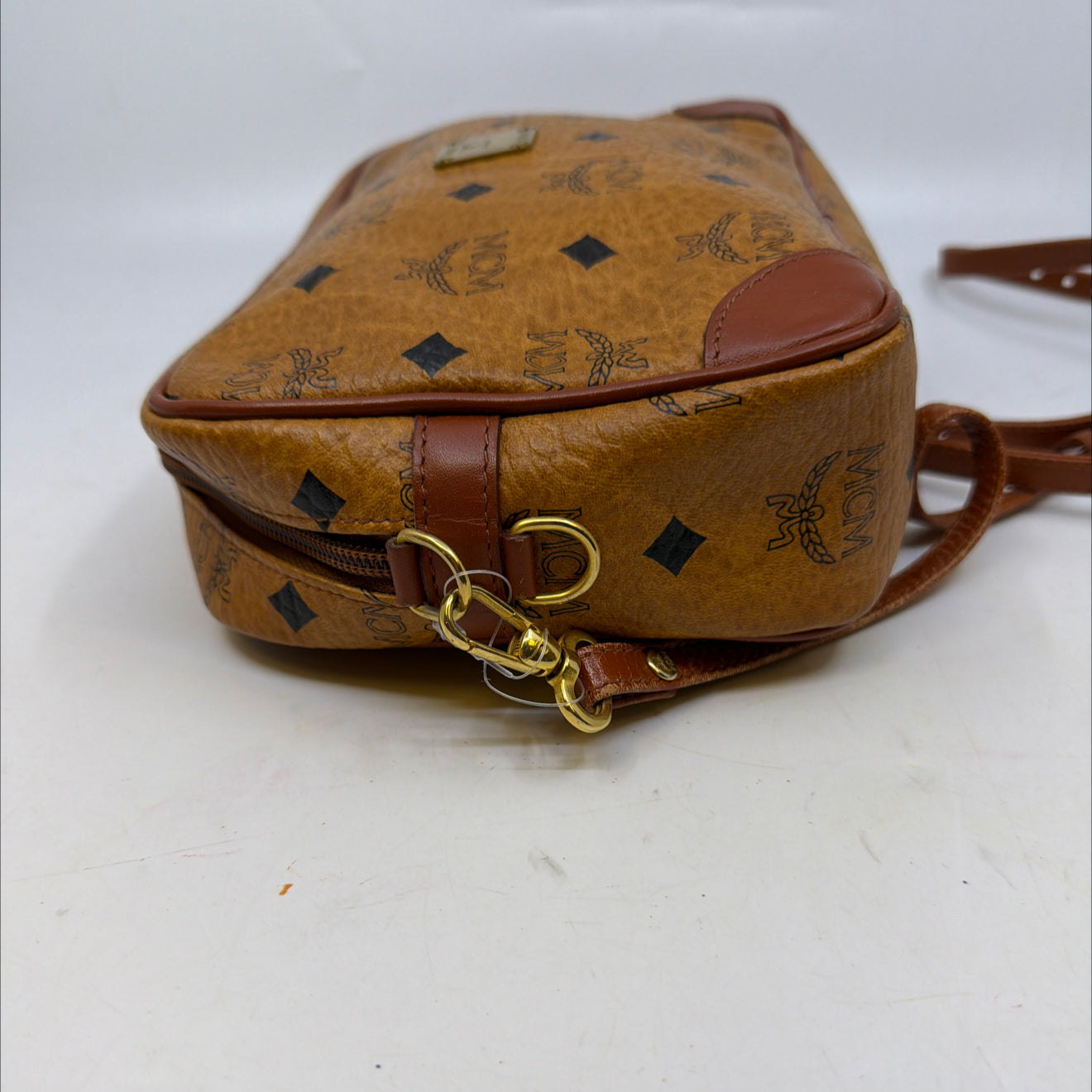 MCM Visetos Camera Cognac Coated Canvas Crossbody Bag