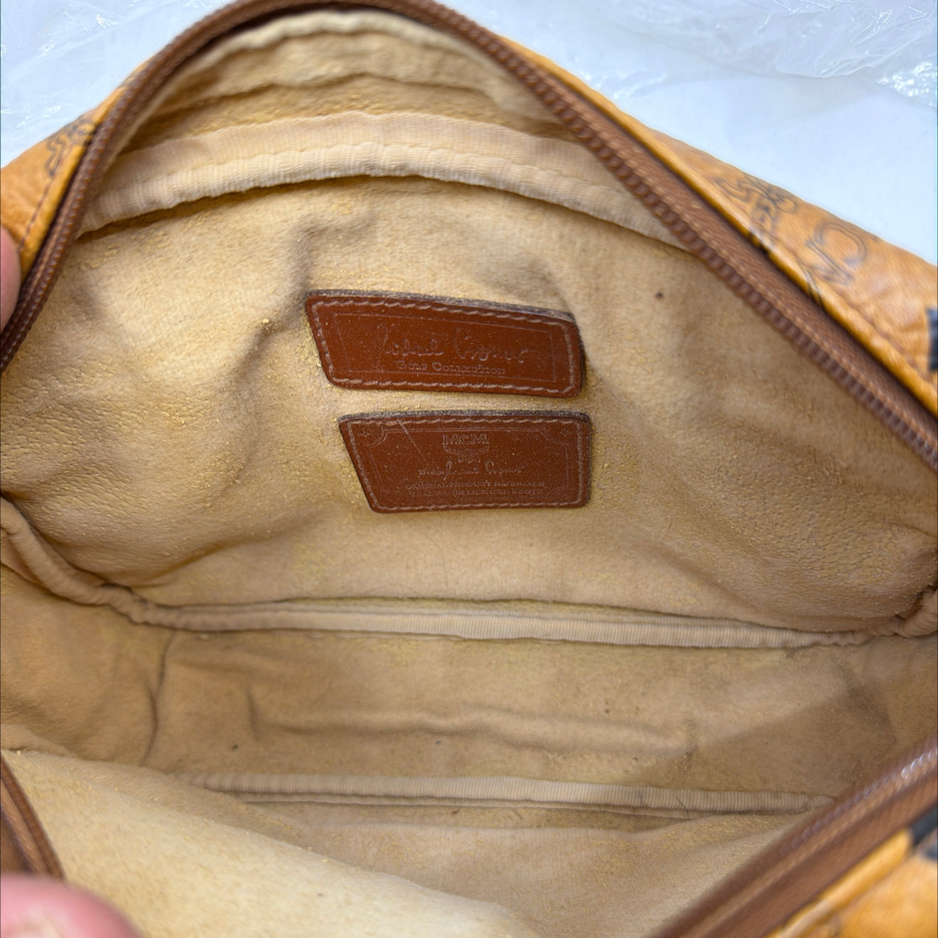 MCM Visetos Camera Cognac Coated Canvas Crossbody Bag