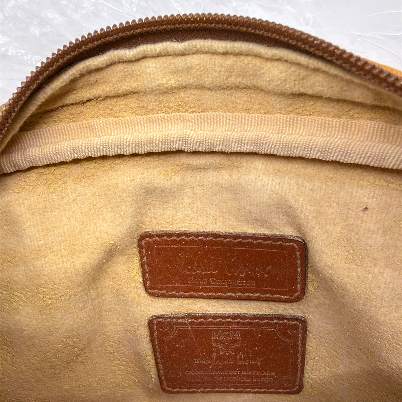 MCM Visetos Camera Cognac Coated Canvas Crossbody Bag