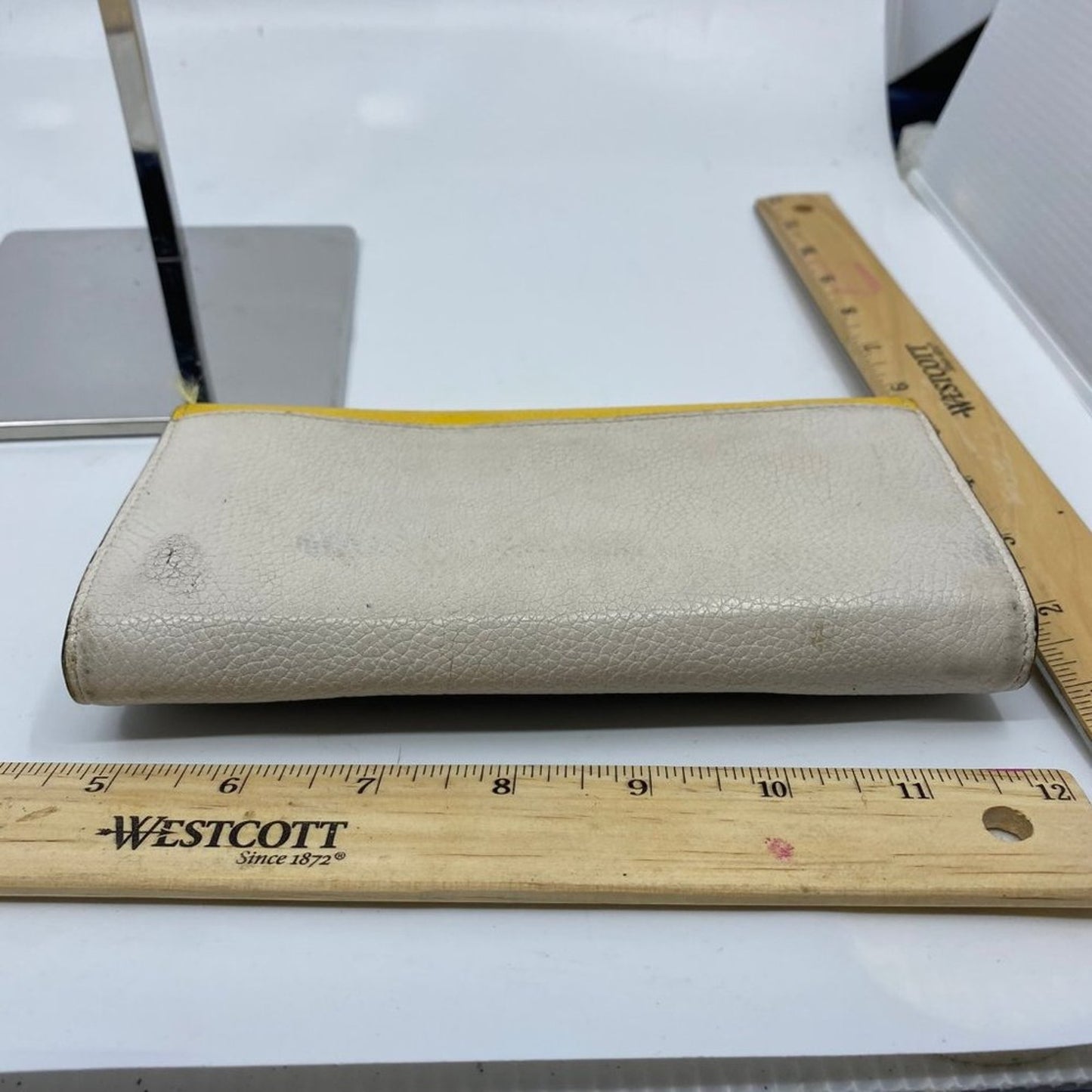 Coach Yellow White Grain Leather Wallet