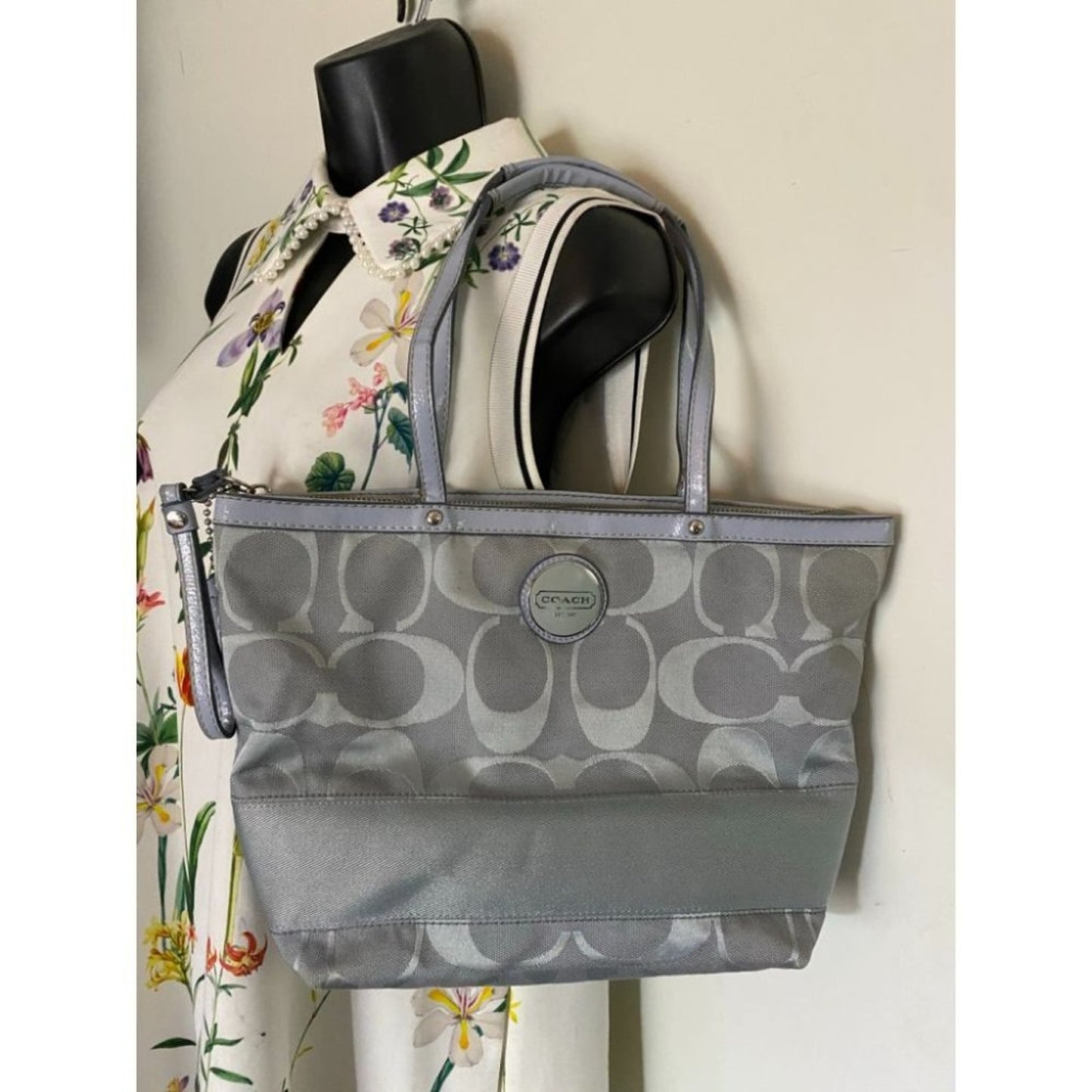 Coach Gray Jacquard Fabric Long Strap Tote Bag