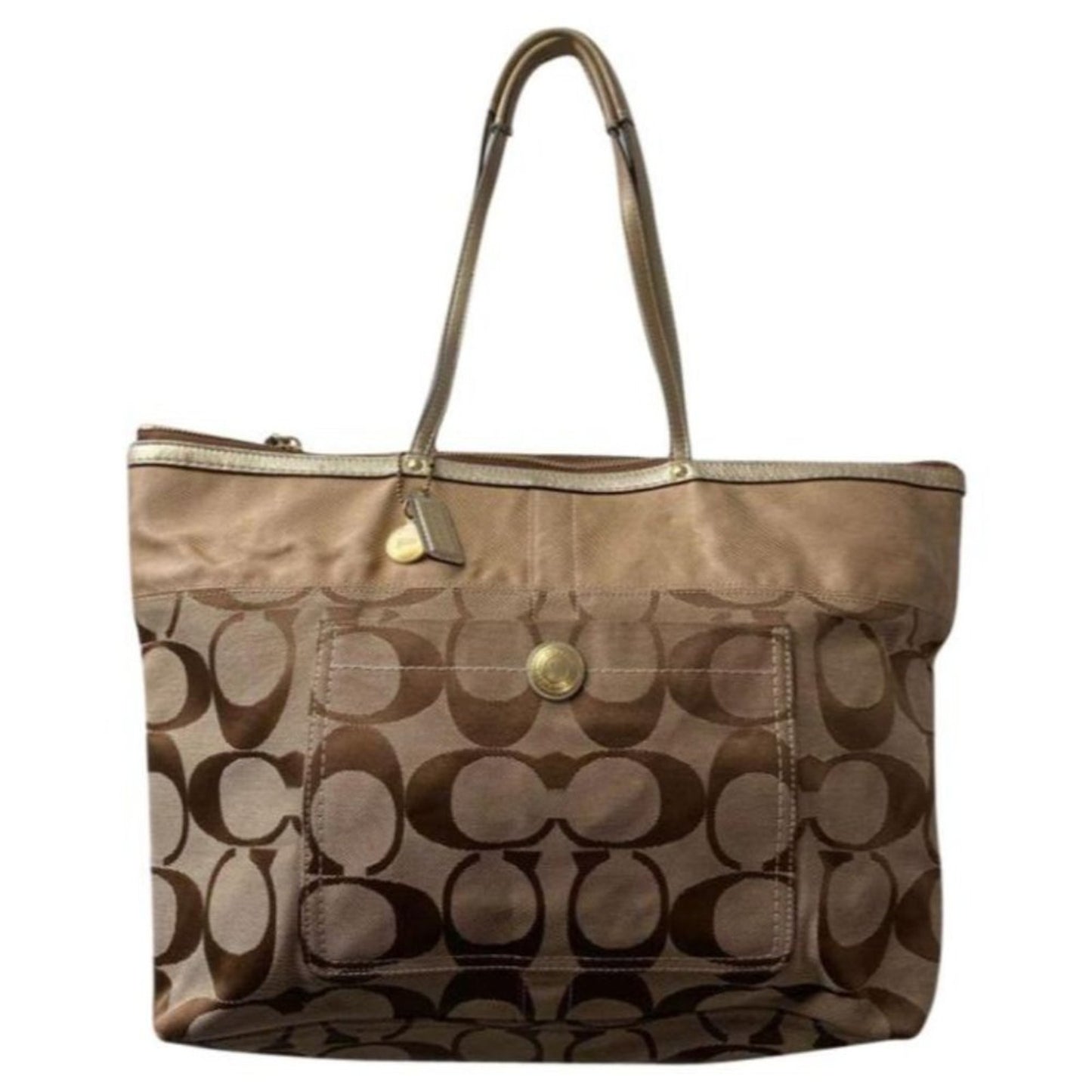 COACH Large Bronze Color Jacquard Fabric Tote Bag