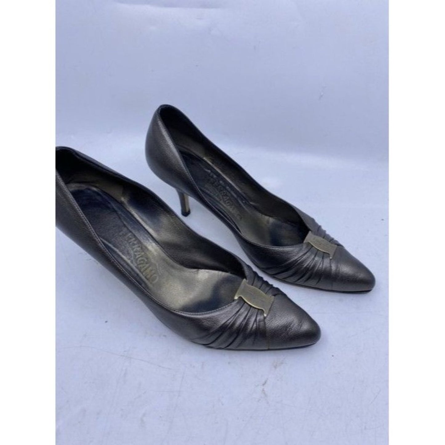 Salvatore Ferragamo Gun Metal Firsea Flat Bow Pumps Size Us