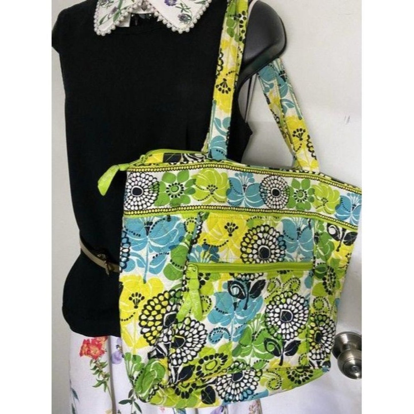 vera bradley bag quilted green blue white fabric t