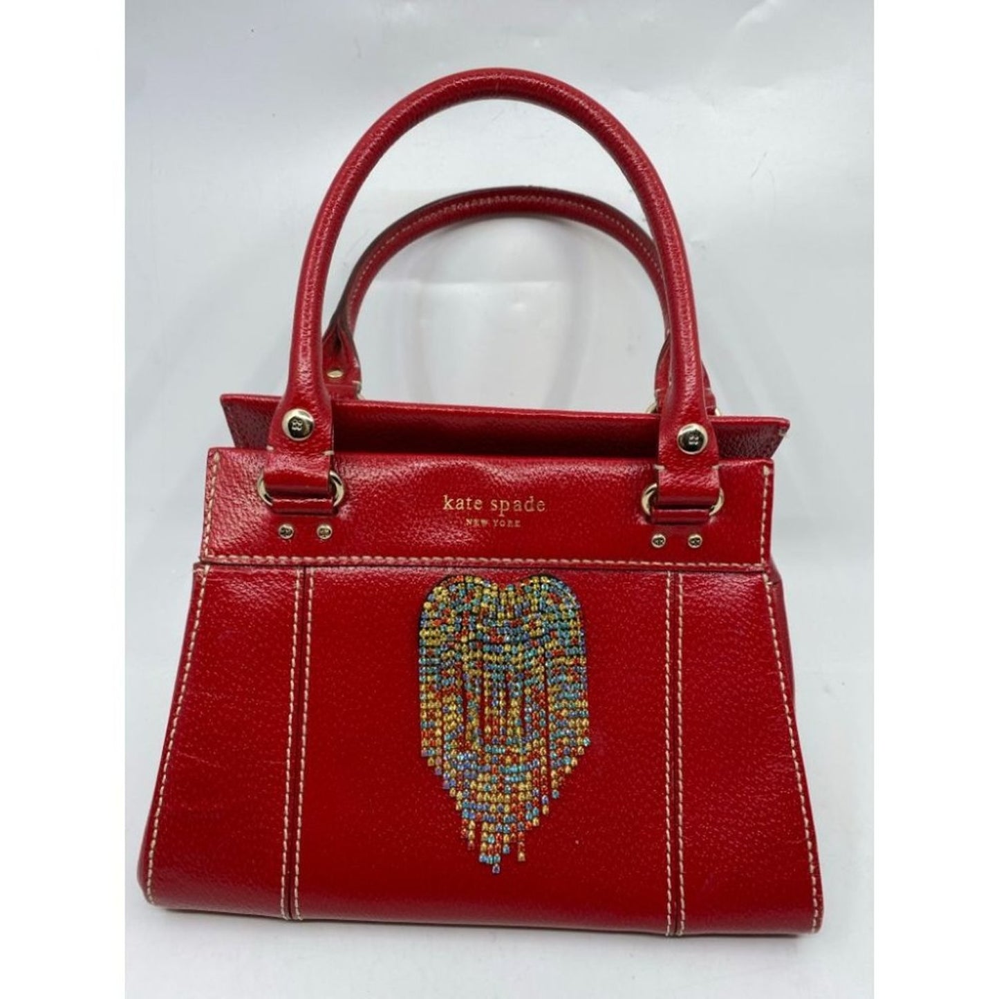 KATE SPADE Red Leather Hand Bag Customized W/Heart