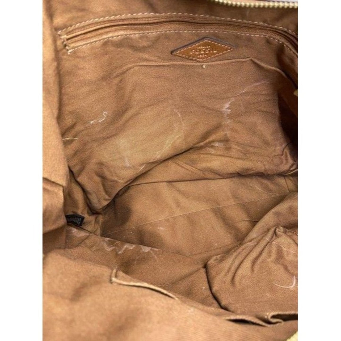 Fossil Tote Brown White Nylon Fabric Shoulder Bag
