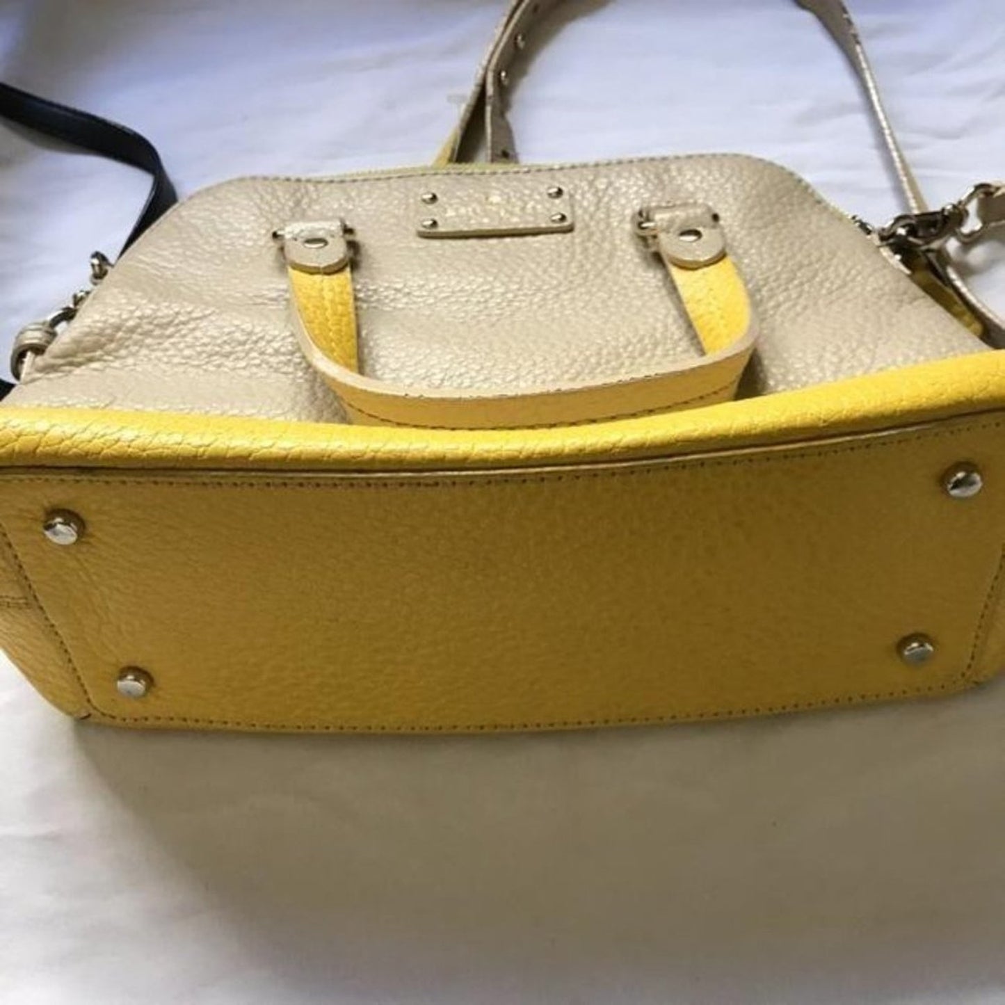 kate spade tote beige yellow leather cross body ba