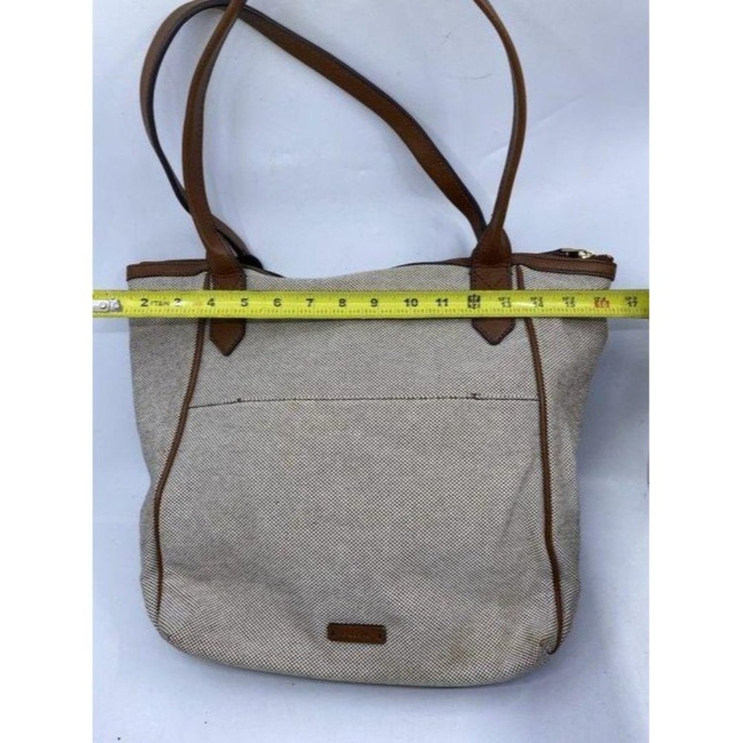 Fossil Tote Brown White Nylon Fabric Shoulder Bag