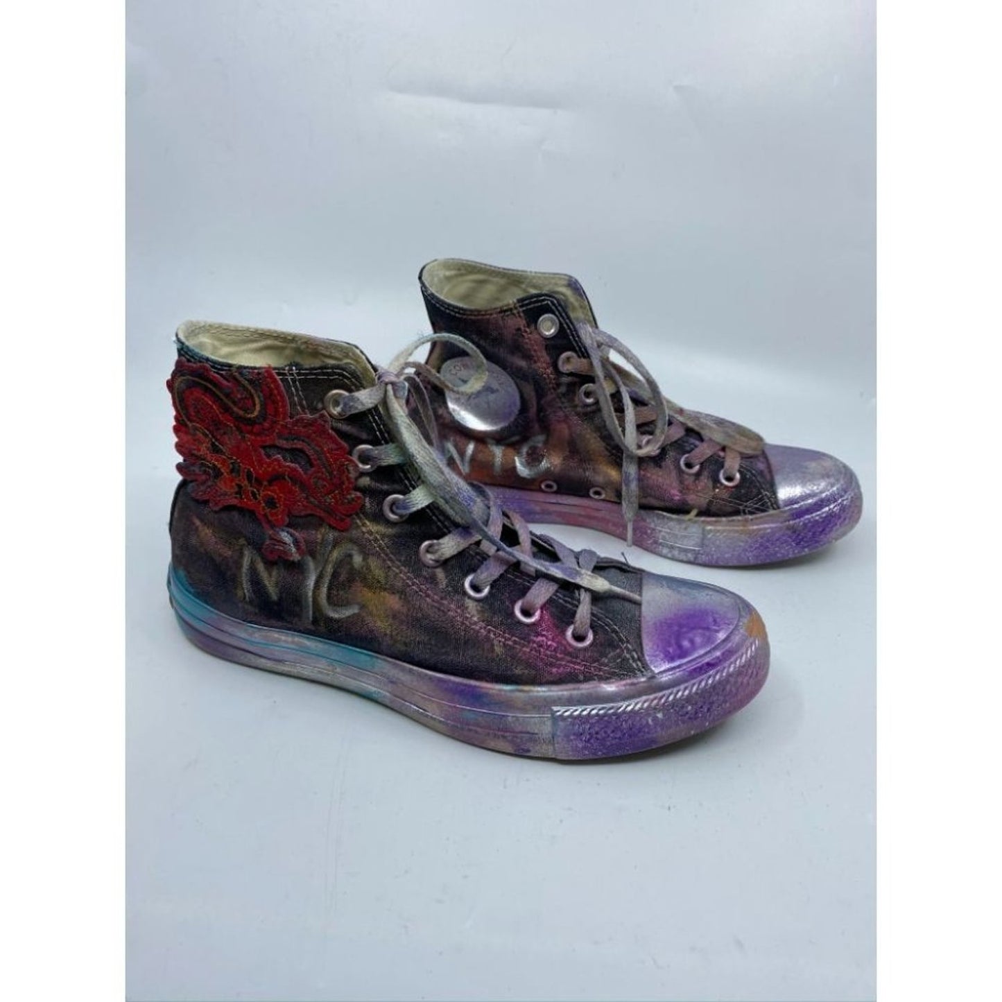 Converse Sneakers Customized Black Silver Womens 8
