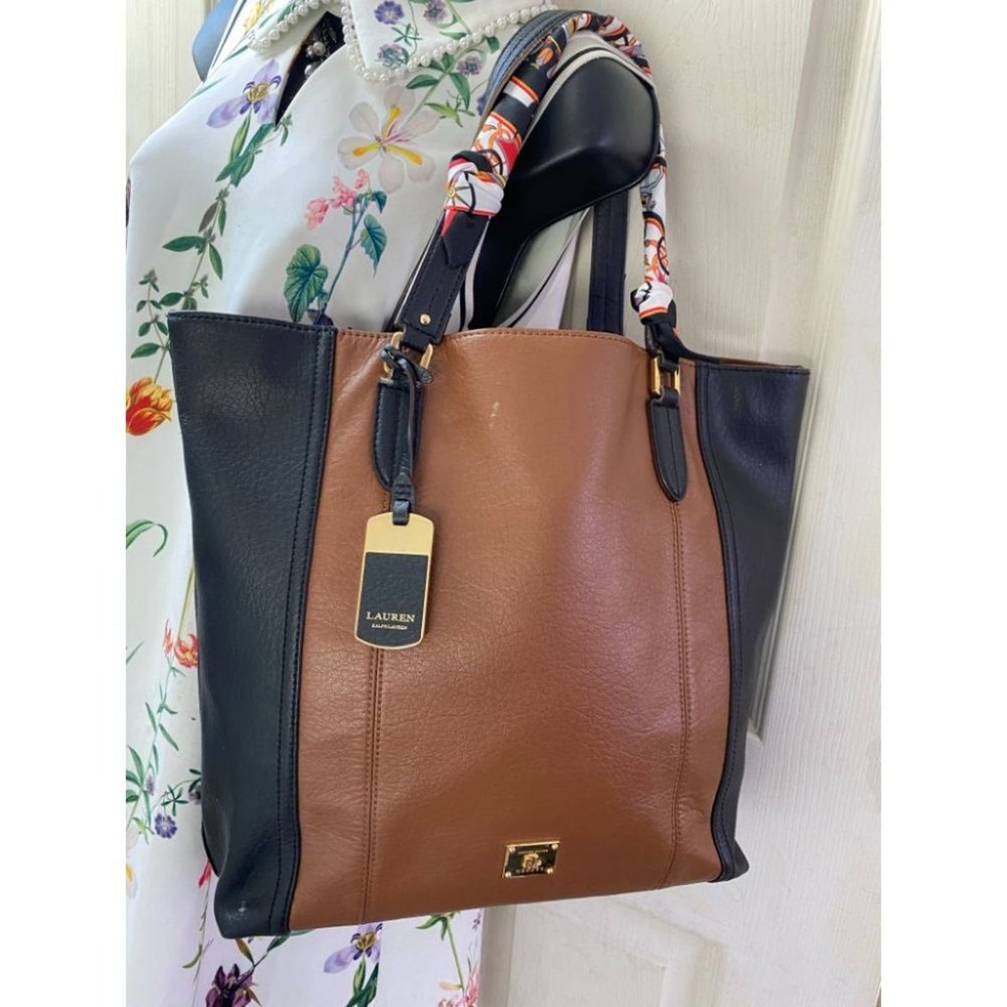Ralph Lauren Black Brown Faux Leather Shoulder Bag