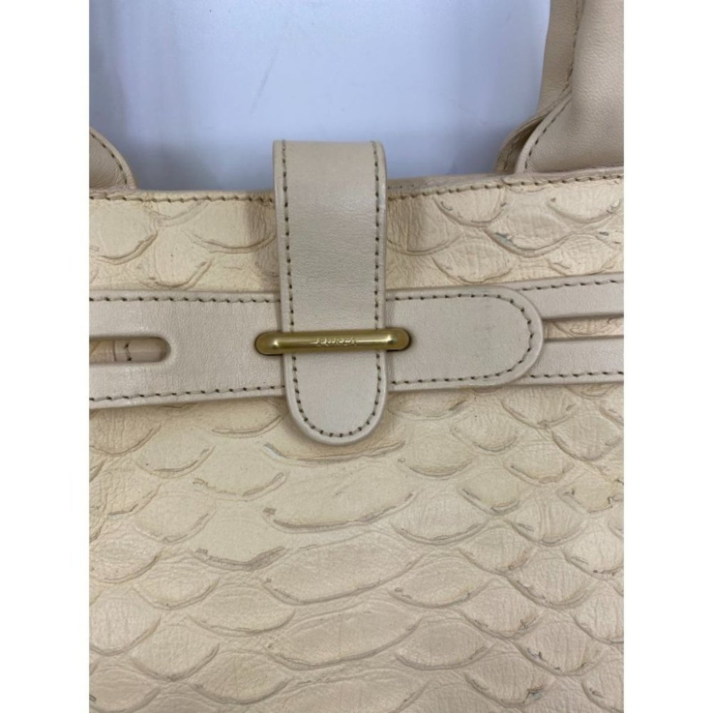 FURLA Croc Embossed Beige Leather Handbag