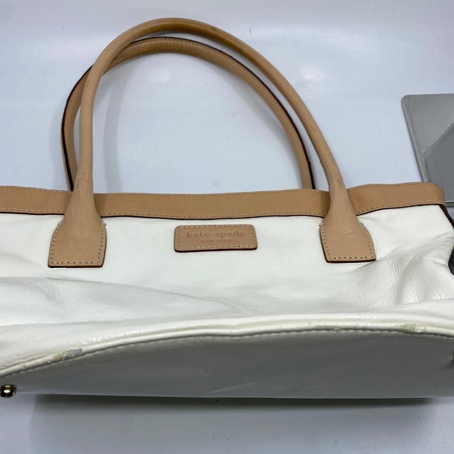 Kate Spade White Tan Leather Medium Size Handbag