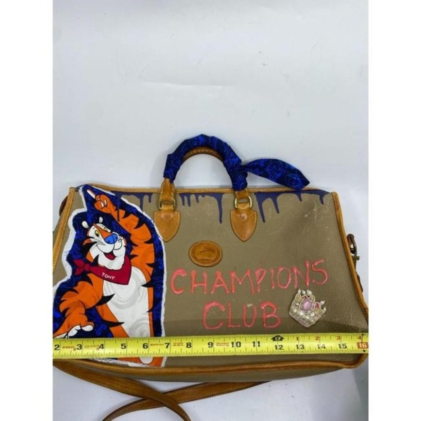 Dooney And Bourke Vintage Large Customized Blue Brown Leather Cross Body…