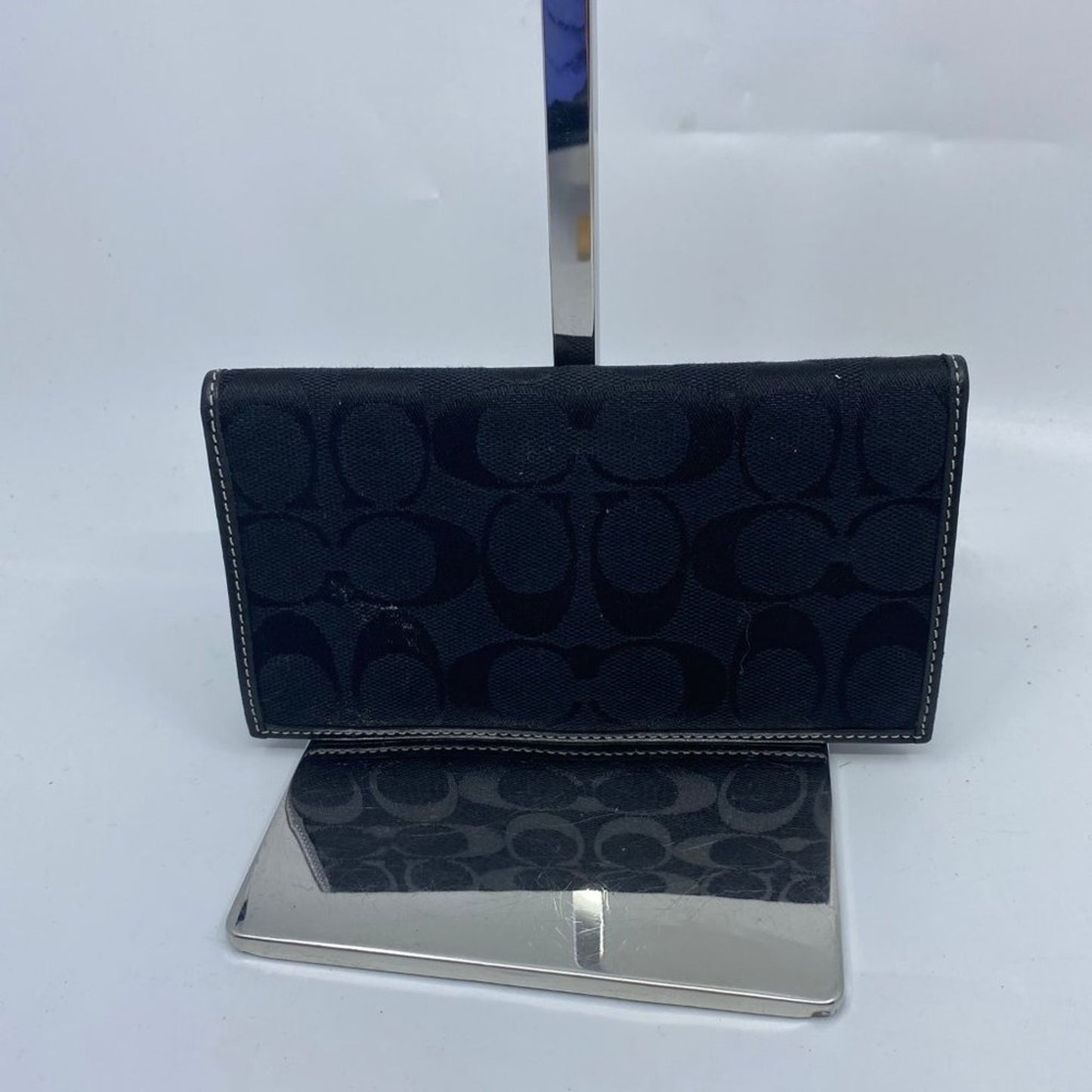 COACH Black C Signature Leather Dual fold Wallet