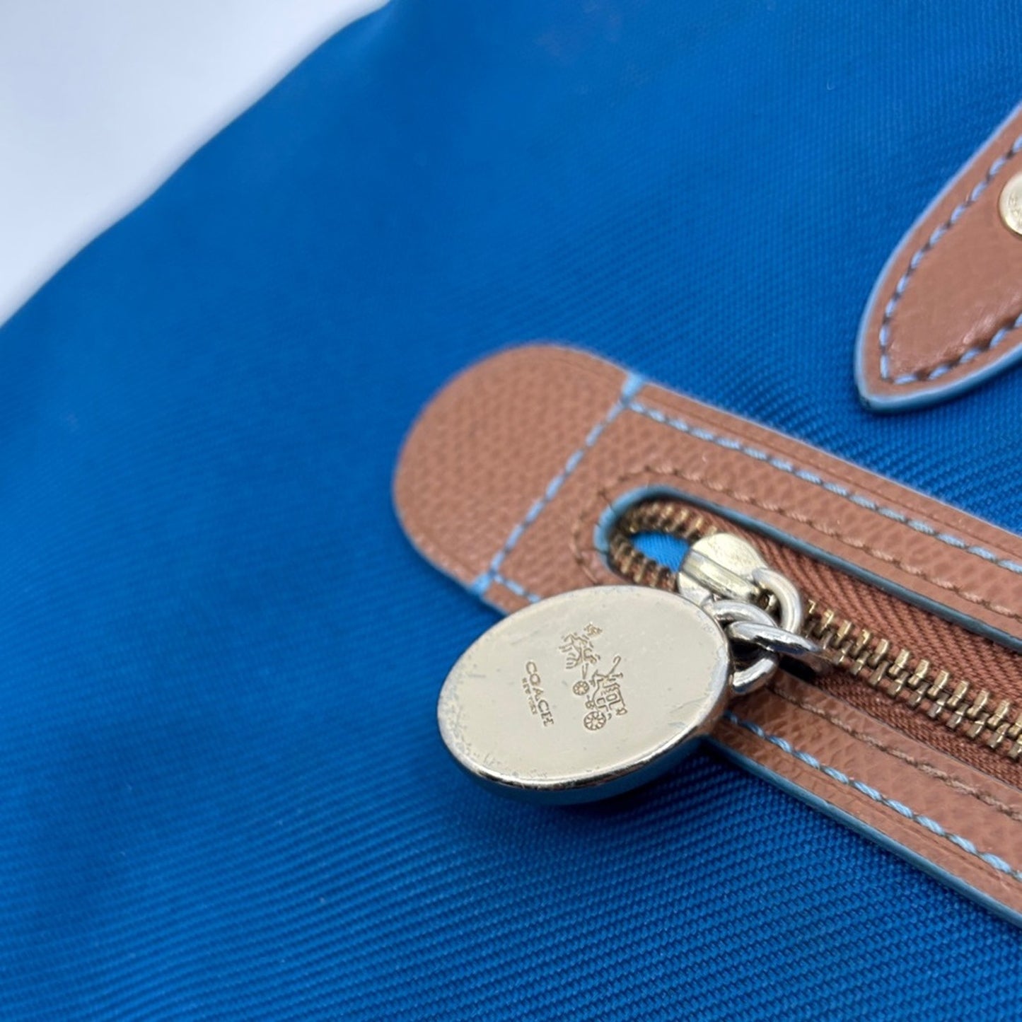 Coach Blue and Tan Tote Bag