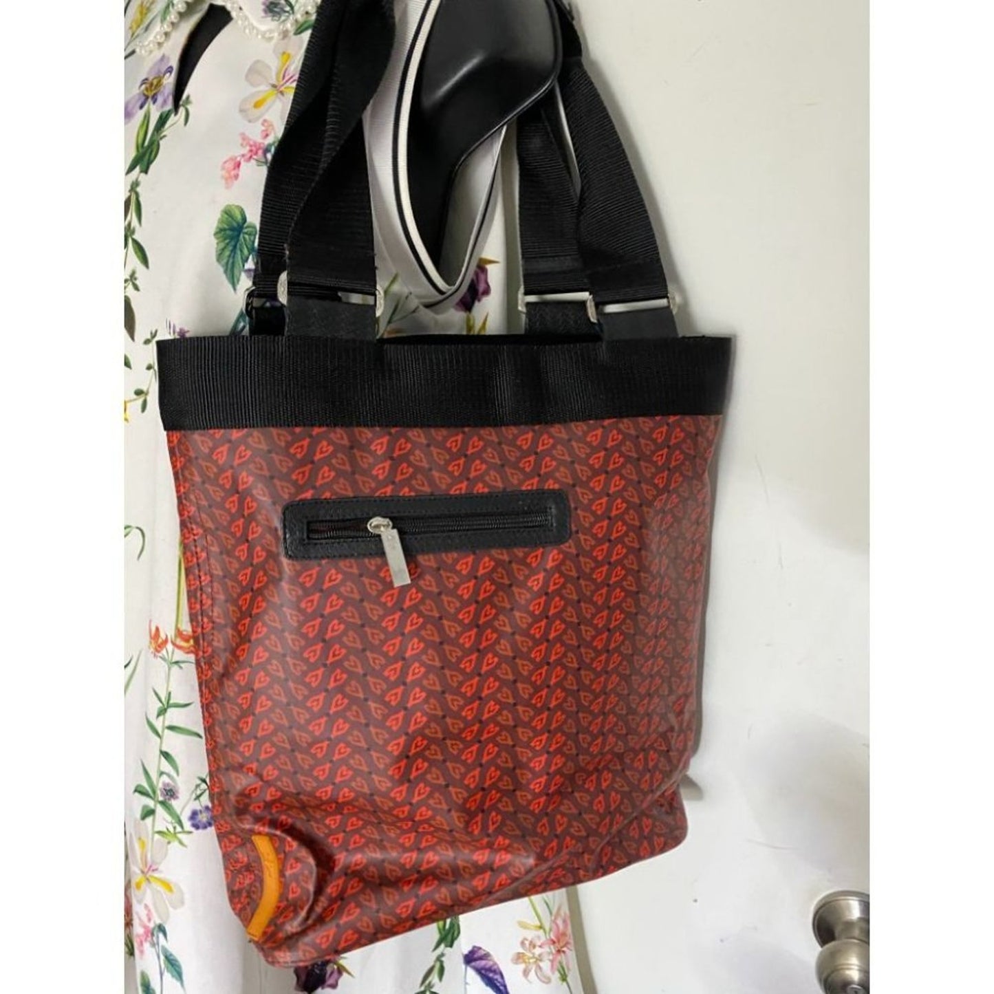 Oilcloth Orange Brown Large Nylon Tote Bag