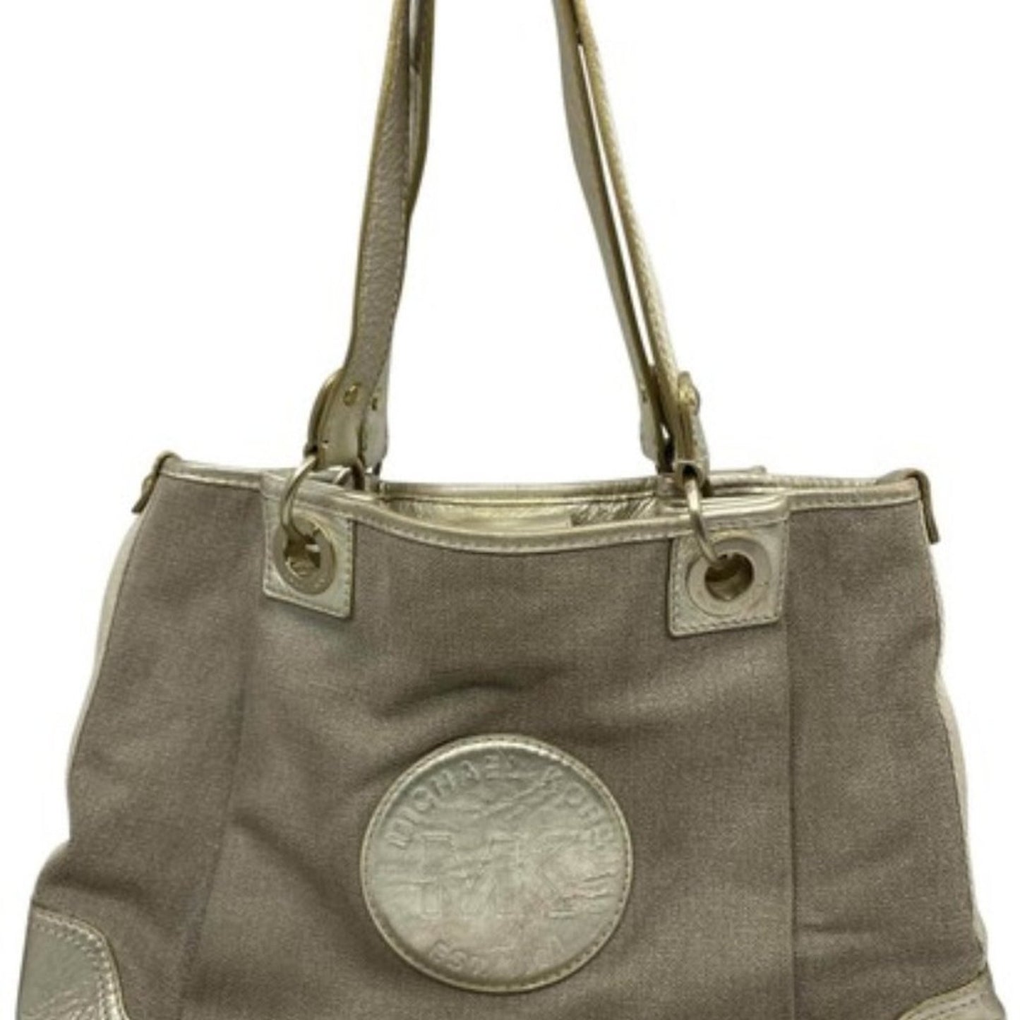 Michael Kors M Tan Interwoven Canvas Shoulder Bag