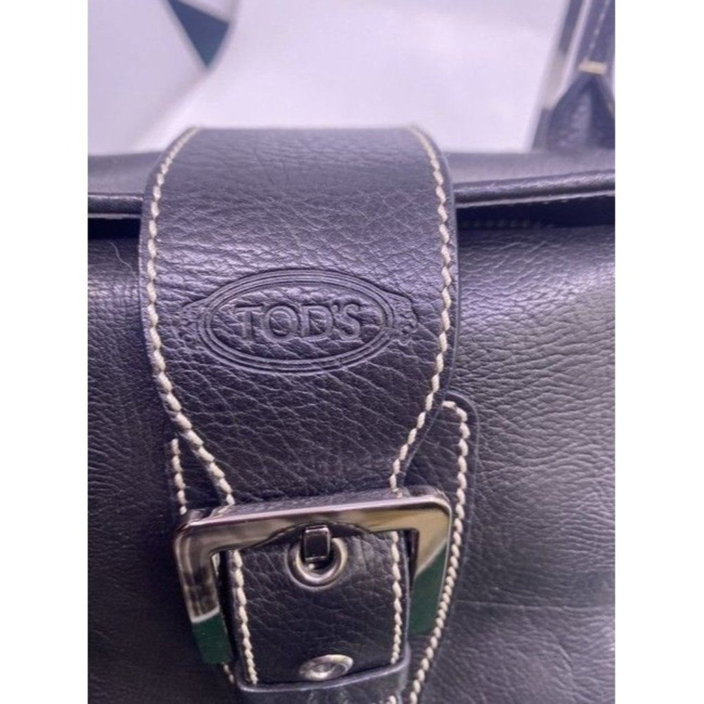 Tod S Buckle Magnetic Black Pebble Leather Shoulder Bag